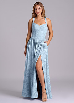 Azazie Francis Bridesmaid Dresses Sky Blue A-Line Corset Floral Burnout Dress image1