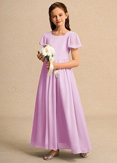Azazie Lilia Girl Flower Girl Dresses Candy Pink A-Line with Sleeves Chiffon Dress image3