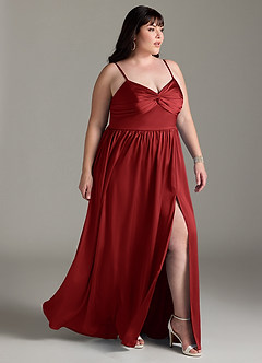 Azazie Zeya Bridesmaid Dresses Pomegranate A-Line Pleated Stretch Satin Dress image12