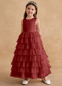 Azazie Twinkle Toes Blumenmädchenkleider A-Linie Schleifen Tüll Kleid Rost image2