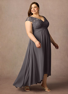 Azazie Irmeli Mère de la mariée Robes Robe Trapèze en Mousseline de soie Dentelle Gris Acier image10