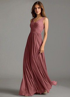 Azazie Keyla Robes de demoiselle d'honneur Robe Trapèze en Maille Plissée Rose Du Désert image1