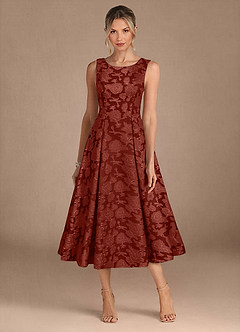Azazie Fulton Mother of the Bride Dresses Terracotta A-Line Pleated Floral Burnout Dress image5