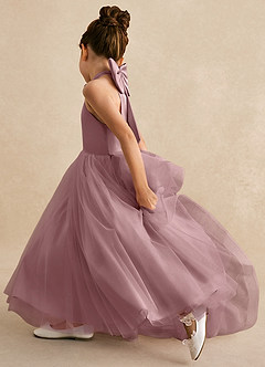 Azazie Bev Flower Girl Dresses Dusty Rose A-Line Convertible Tulle Dress image7