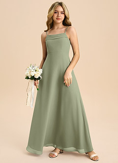 Azazie Anselie Junior Robe Trapèze en Mousseline de soie Épaule décolletée Pistache image7