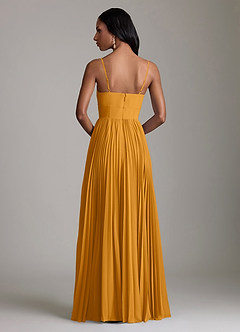 Azazie Akiko Abiti da Damigella Abito A-Line in Chiffon Scollo a Cuore Caramello image5