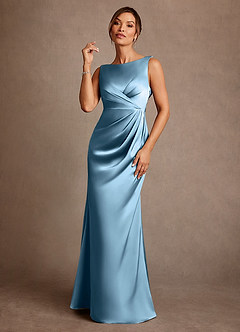 Azazie Baltimore 신부의 어머니 드레스 A라인 주름진 스트레치 새틴 플로어 길이 드레스 image1