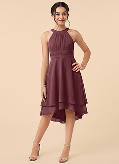 Azazie Linna Junior Sangria A-Line Pleated Chiffon Dress image1