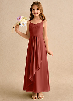 Azazie Zaida Girls Formal Robe Demoiselle D'honneur Fillette Robe Trapèze en Mousseline de soie Plissée Terracotta image6
