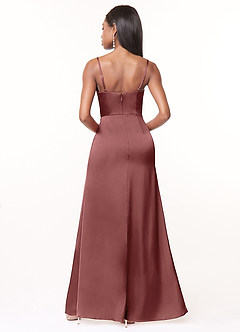 Azazie Maci Bridesmaid Dresses Amethyst A-Line V-Neck Pleated Stretch Satin Dress image2