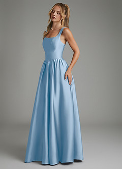 Azazie Nevaeh Bridesmaid Dresses Powder Blue A-Line Corset Stretch Satin Dress image6