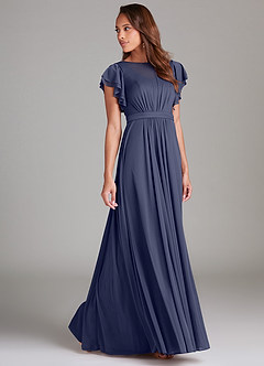 Azazie Daphne Modest Bridesmaid Dresses A-Line Ruched Mesh Floor-Length Dress image3