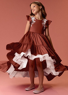 Barbie ♥ Azazie vestidos de niña de las flores Vestido de Terracota de Satén Elástico de Corte En A con Encaje image2