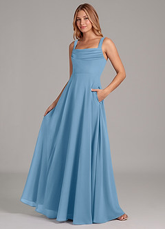 Azazie Shaude Bridesmaid Dresses Steel Blue A-Line Pleated Chiffon Dress image4
