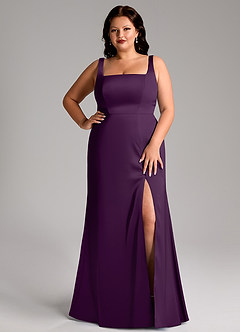 Azazie Frostine Bridesmaid Dresses Grape A-Line Bow Stretch Satin Dress image14