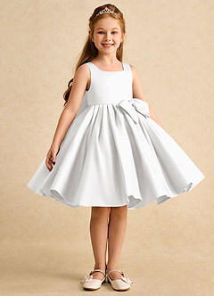 Azazie Jessie Flower Girl Dresses White A-Line Bow Matte Satin Dress image4