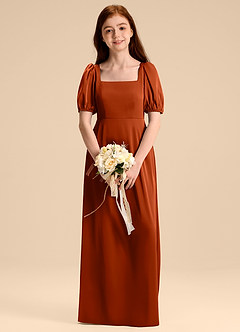 Azazie Briar Junior Robe Trapèze en Satin extensible Arc Paprika image1