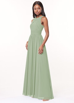 Azazie Harper Bridesmaid Dresses Dusty Sage A-Line Pleated Chiffon Dress image3