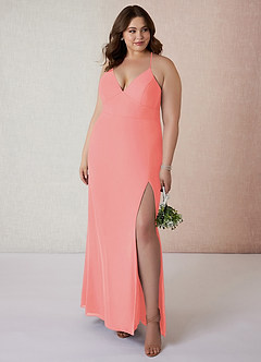 Azazie Becca Bridesmaid Dresses Coral Sheath V-Neck Chiffon Dress image7