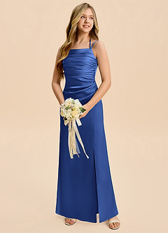 Azazie Nova Junior Royal Blue A-Line Pleated Stretch Satin Dress image3
