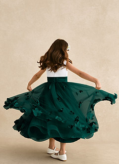 Azazie Vi Robe Demoiselle D'honneur Fillette Robe Trapèze en Tulle Sans manches Vert Pin image3
