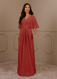 Azazie Oksana Mother of the Bride Dresses Terracotta A-Line V-Neck Pleated Chiffon Dress image2