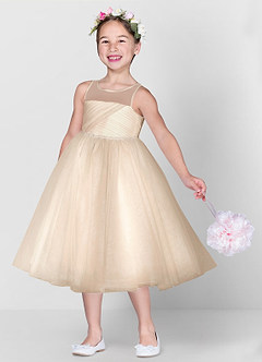 Azazie Brienne Flower Girl Dresses Champagne Ball-Gown Sequins Tulle Dress image1