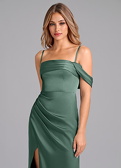 Azazie Lisbeth Bridesmaid Dresses Eucalyptus Mermaid Off the Shoulder Stretch Satin Convertible Dress image2