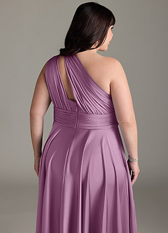 Azazie Charlize Bridesmaid Dresses Wisteria A-Line One Shoulder Stretch Satin Dress image16