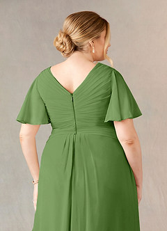Azazie Morning Glory Mother of the Bride Dresses Basil A-Line V-Neck Ruched Chiffon Dress image10