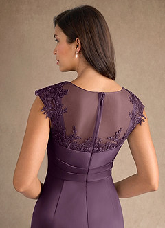 Azazie Santa Barbara Mother of the Bride Dresses Plum Sheath Pleated Stretch Satin Dress image8