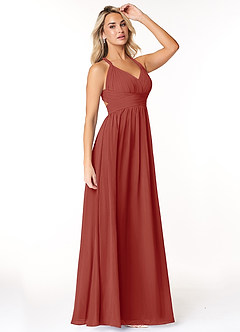 Azazie Ashia Brautjungfernkleider A-Linie Plissee Chiffon Kleid Terrakotta image4