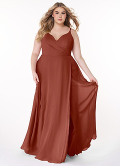 Azazie Lennon Bridesmaid Dresses Auburn A-Line Lace Chiffon Dress image7