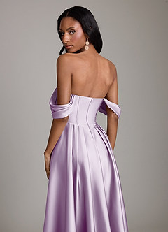 Azazie Loisa Abiti da Damigella Abito A-Line in Raso Elasticizzato a Spalla Scoperta Lilla Glassato image4
