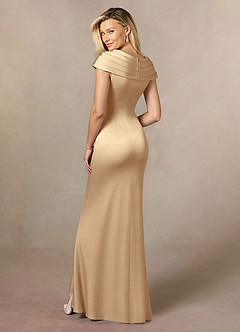 Azazie Anderson Final Sale Champagne A-Line Pleated Stretch Satin Dress image5