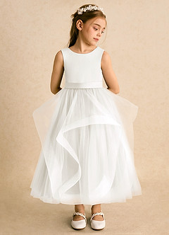 Azazie Vana vestidos de niña de las flores Vestido de Marfil de Tul de Princesa con Lazo image3