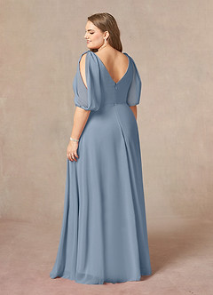 Azazie Bronwyn Mother of the Bride Dresses Dusty Blue A-Line V-Neck Ruched Chiffon Dress image9