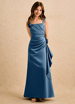 Azazie Ciara Girls Formal Jurken voor bloemenmeisjes A-Lijn Jurk van Mat Satijn Geplooid Bermuda image3