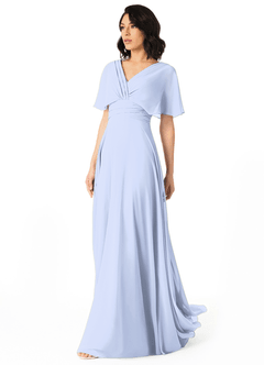 Azazie Pamela Bridesmaid Dresses Ice A-Line V-Neck Pleated Chiffon Dress image3