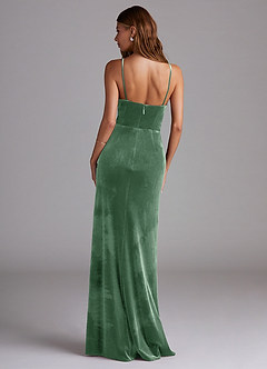 Azazie Maci Bridesmaid Dresses Eucalyptus Sheath Pleated Velvet Dress image2