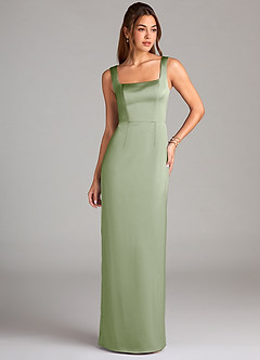 Azazie Flori Bridesmaid Dresses Dusty Sage Sheath Side Slit Stretch Satin Dress image1