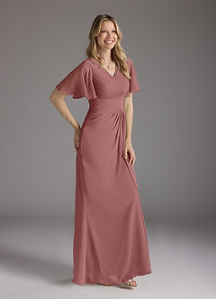 Azazie Morning Glory Mother of the Bride Dresses Desert Rose A-Line V-Neck Ruched Chiffon Dress image3