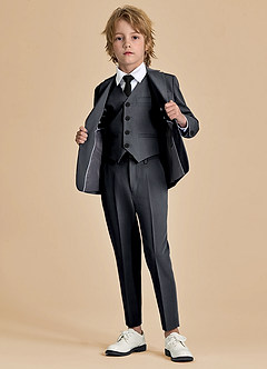 front Oliver Boys Charcoal 5-Piece Suit With Pre-tie