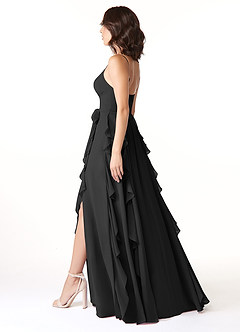 Azazie Peyton Robes de demoiselle d'honneur Robe Trapèze en Mousseline de soie Rayé Noir image4