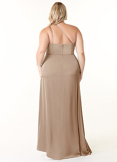 Azazie Maron Brautjungfernkleider A-Linie Eine Schulter Stretch-Satin Kleid Taupe image8