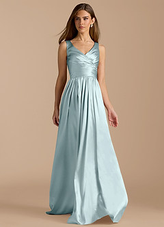 Azazie Keyla Bridesmaid Dresses Mist A-Line Pleated Metallic Satin Dress image6