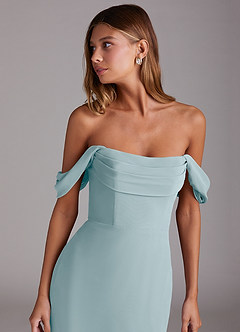 Azazie Saige Robes de demoiselle d'honneur Robe Trapèze Convertible en Mousseline de soie Épaule décolletée Verre De Mer image5