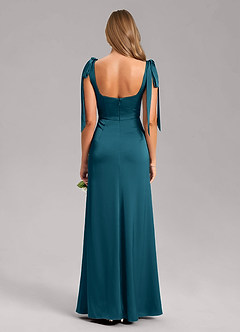 Azazie Frostine Bridesmaid Dresses Ink Blue A-Line Bow Stretch Satin Dress image8
