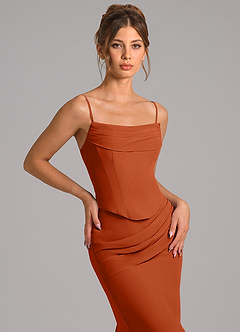 Azazie Sorrel Vestidos de damas de honor Vestido de Naranja Quemada de Gasa de Corte Sirena con Corsé image8