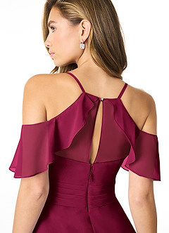 Azazie Dakota Brautjungfernkleider A-Linie V-Hals Gefaltet Chiffon Kleid Burgunderrot image8
